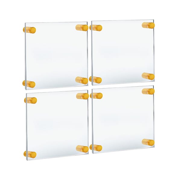 Floating Acrylic Gallery Wall Frames W/Gold Stand Off Caps, Graphic Size:6x6in, Overall Size:9x9in, 4PK